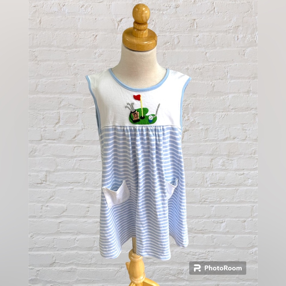 Squiggles by Charlie blue and white striped golf dress super soft cotton 7‎